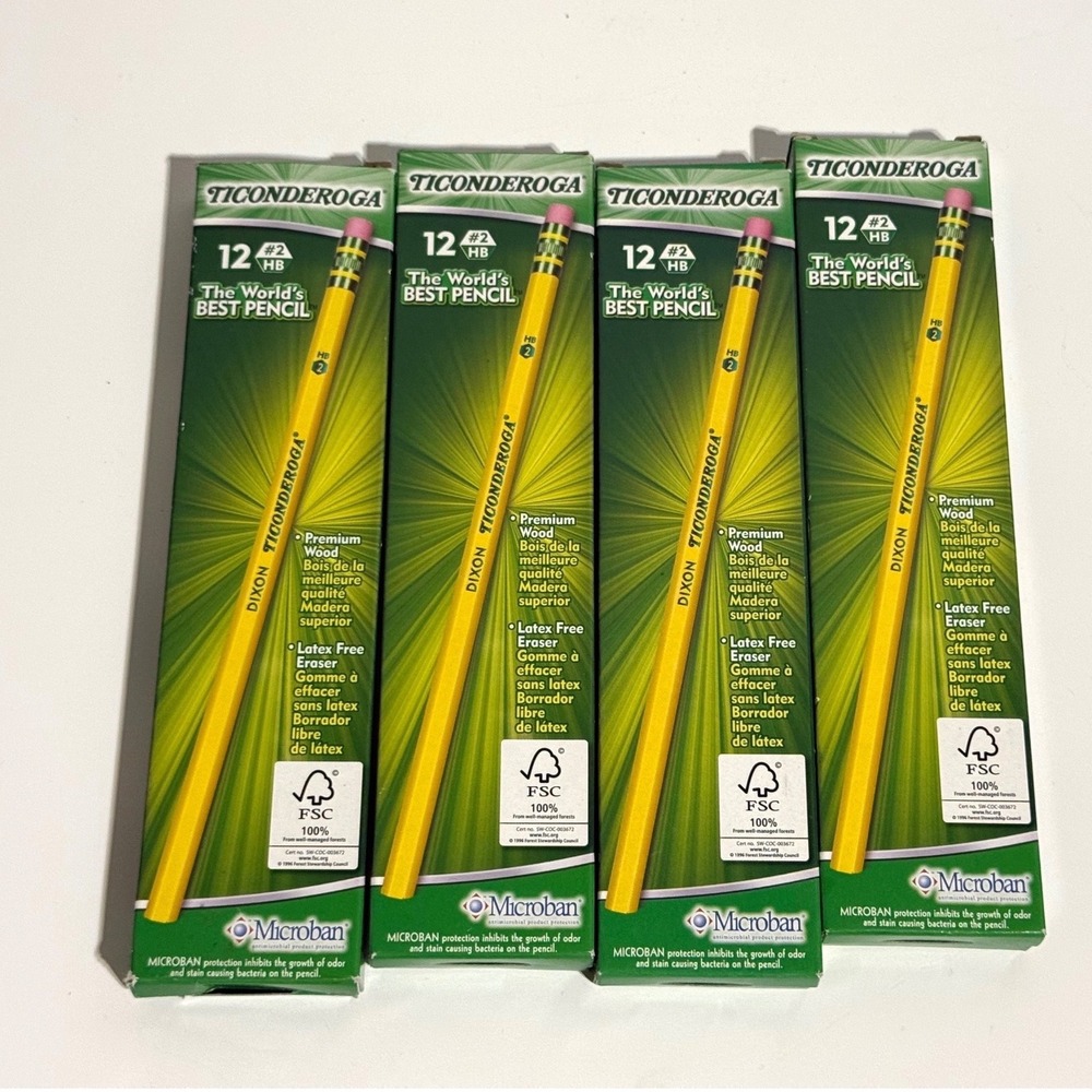 Dixon Ticonderoga 48 Count #2 HB Soft Wood Pencils Yellow Latex Free Eraser Bulk
